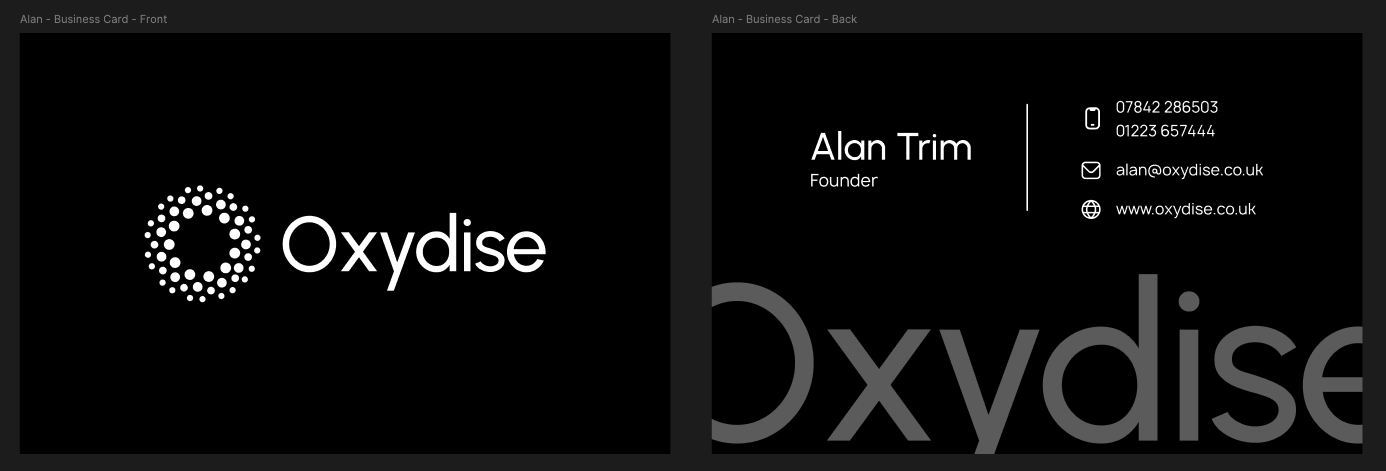 The Oxydise logo cropped on the side, applied to a business card.