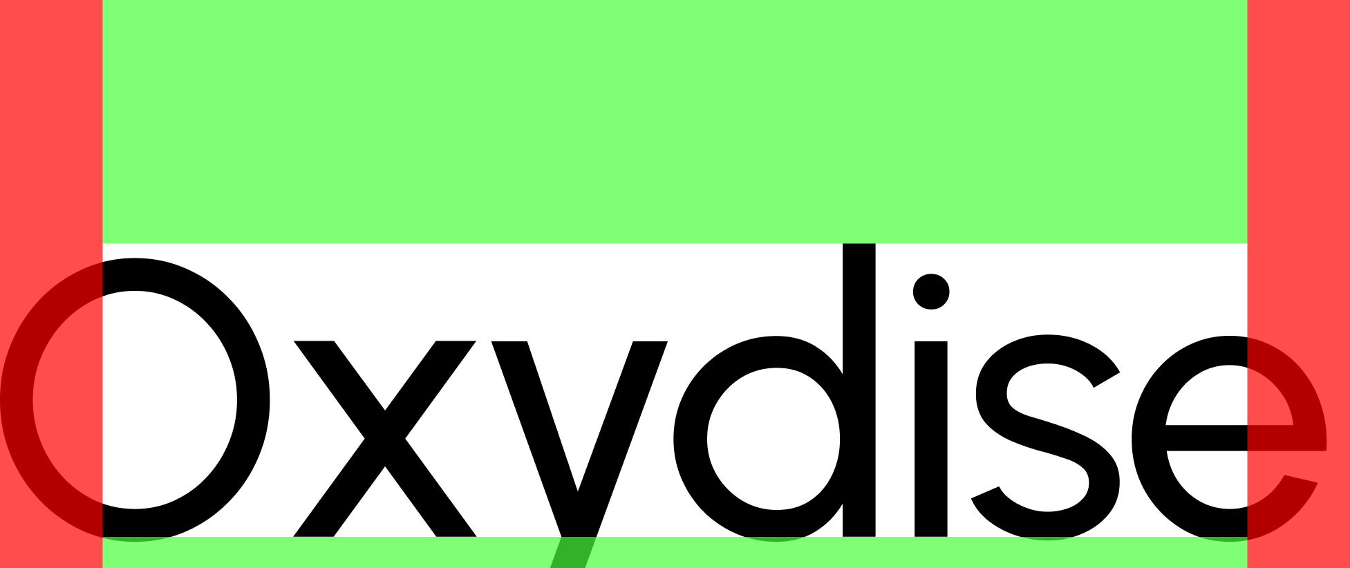 Diagram showing the only acceptable way to crop the Oxydise logo: sides freely, bottom slightly, never the top.